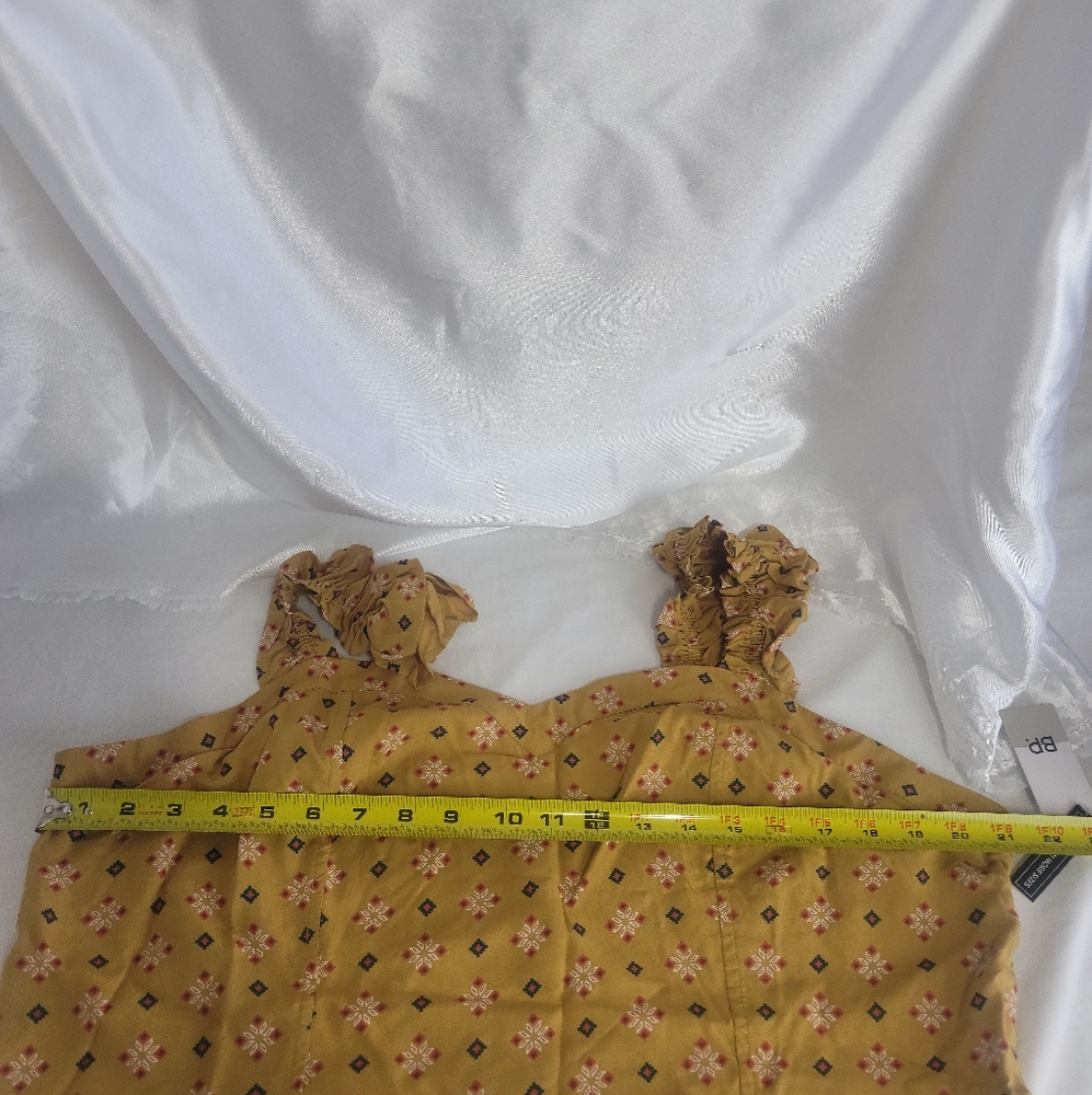 BP Tan Mustard Folard Dot Ruffle Strap Crop Top - Picture 9 of 11